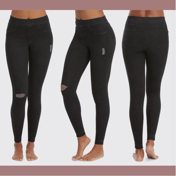 NWT $128 Spanx [ XS SMALL ] Distressed Skinny‎ Jean in Vintage Black - Picture 2 of 13